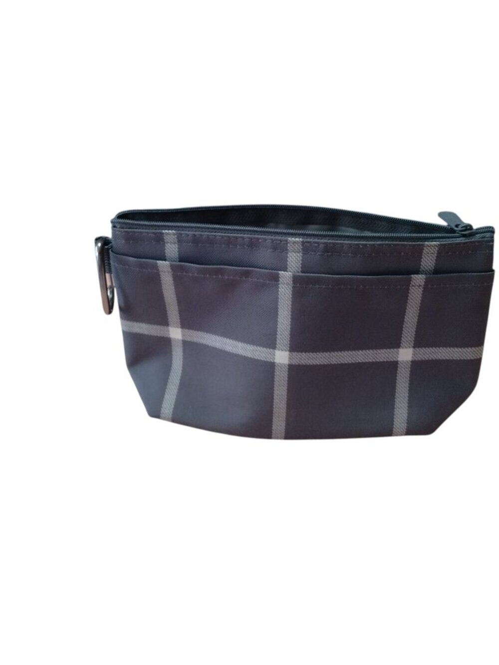 Thirty-One Gray Plaid Zip Up Pouch Cosmetic Make Up Bag Travel Vacation Classic - Picture 4 of 5